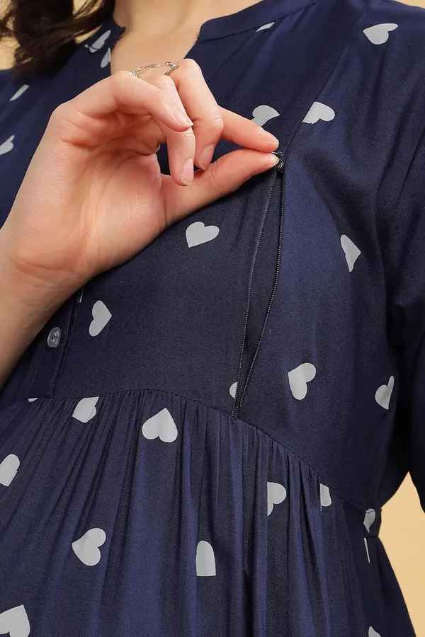 Dual-Zip_Printed_Cotton_Maternity_&_Nursing_Western_Dress__Stylish_Convenience_for_Pre_&_Post_Pregnancy_Women