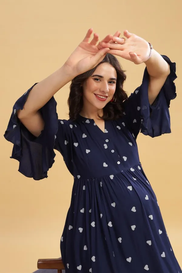 Dual-Zip_Printed_Cotton_Maternity_&_Nursing_Western_Dress__Stylish_Convenience_for_Pre_&_Post_Pregnancy_Women