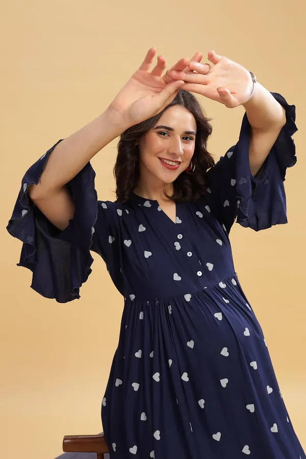 Dual-Zip_Printed_Cotton_Maternity_&_Nursing_Western_Dress__Stylish_Convenience_for_Pre_&_Post_Pregnancy_Women