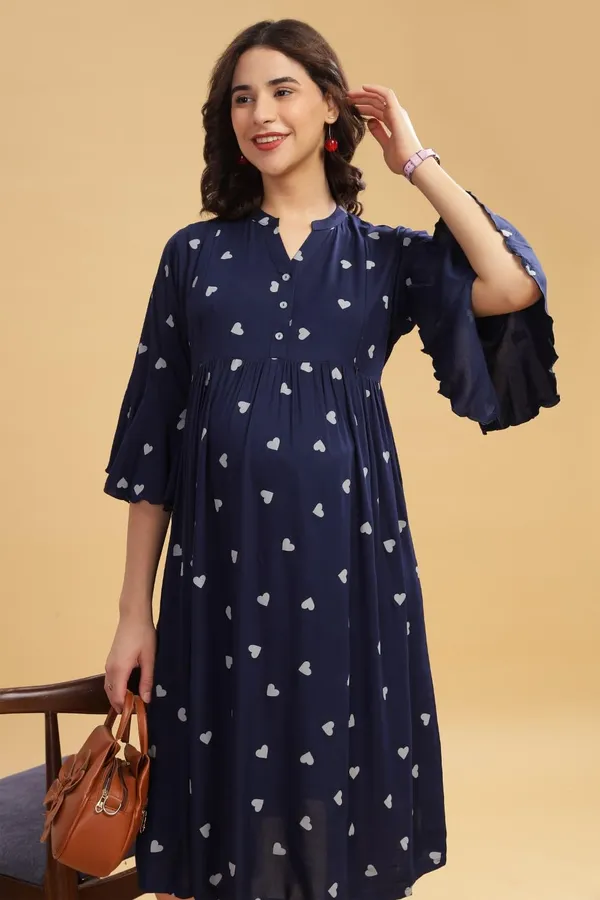 Dual-Zip_Printed_Cotton_Maternity_&_Nursing_Western_Dress__Stylish_Convenience_for_Pre_&_Post_Pregnancy_Women