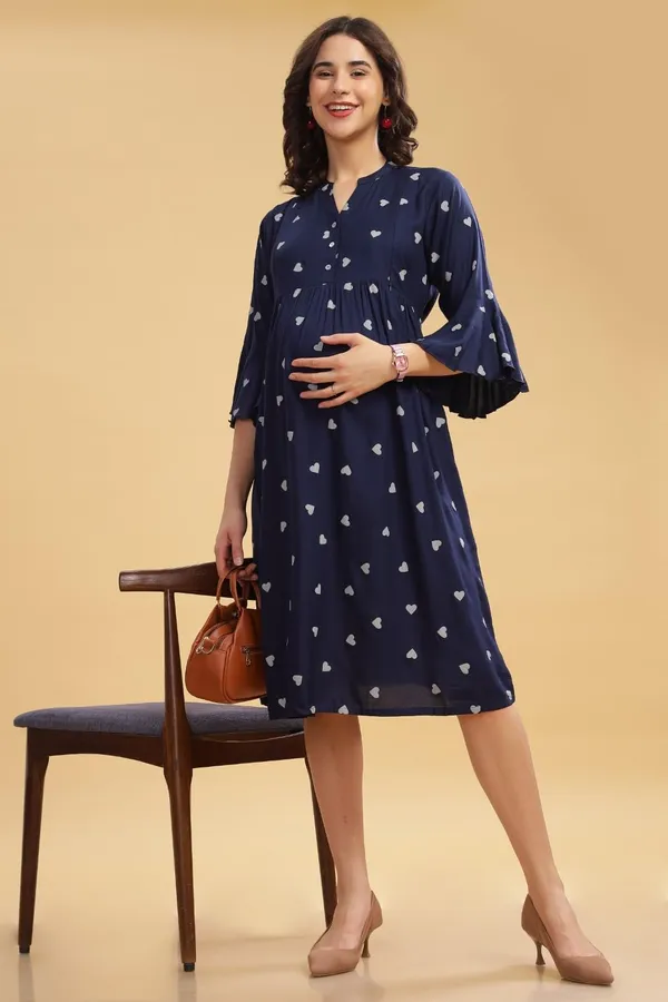 Dual-Zip_Printed_Cotton_Maternity_&_Nursing_Western_Dress__Stylish_Convenience_for_Pre_&_Post_Pregnancy_Women