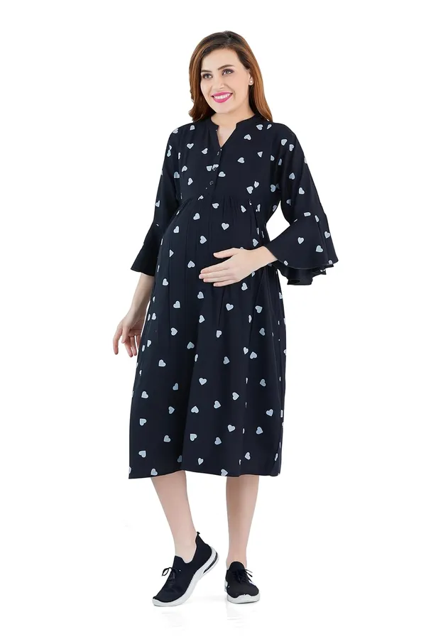 Dual-Zip_Printed_Cotton_Maternity_&_Nursing_Western_Dress__Stylish_Convenience_for_Pre_&_Post_Pregnancy_Women