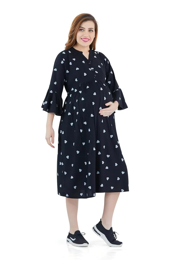 Dual-Zip_Printed_Cotton_Maternity_&_Nursing_Western_Dress__Stylish_Convenience_for_Pre_&_Post_Pregnancy_Women