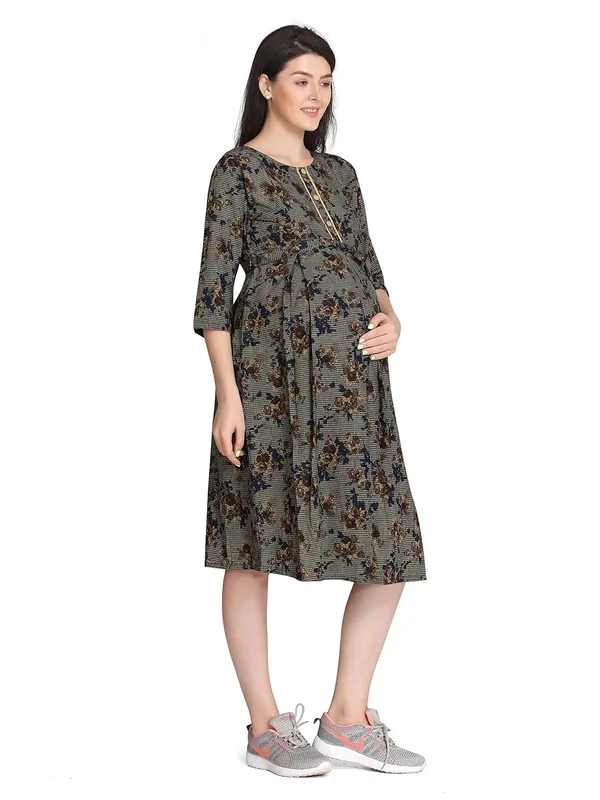 Blue_Cotton_Rayon_Printed_Nursing_Dress_For_With_Zipper_For_Pre_&_Post_Pregnancy_Easy_Breastfeeding_For_Women