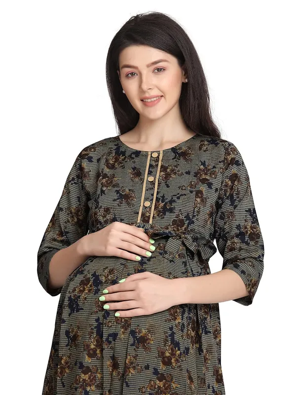 Blue_Cotton_Rayon_Printed_Nursing_Dress_For_With_Zipper_For_Pre_&_Post_Pregnancy_Easy_Breastfeeding_For_Women