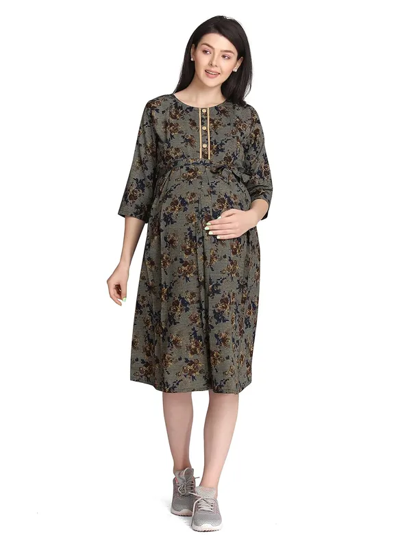 Blue_Cotton_Rayon_Printed_Nursing_Dress_For_With_Zipper_For_Pre_&_Post_Pregnancy_Easy_Breastfeeding_For_Women