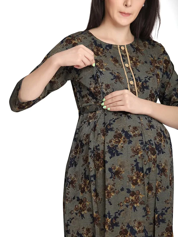 Blue_Cotton_Rayon_Printed_Nursing_Dress_For_With_Zipper_For_Pre_&_Post_Pregnancy_Easy_Breastfeeding_For_Women