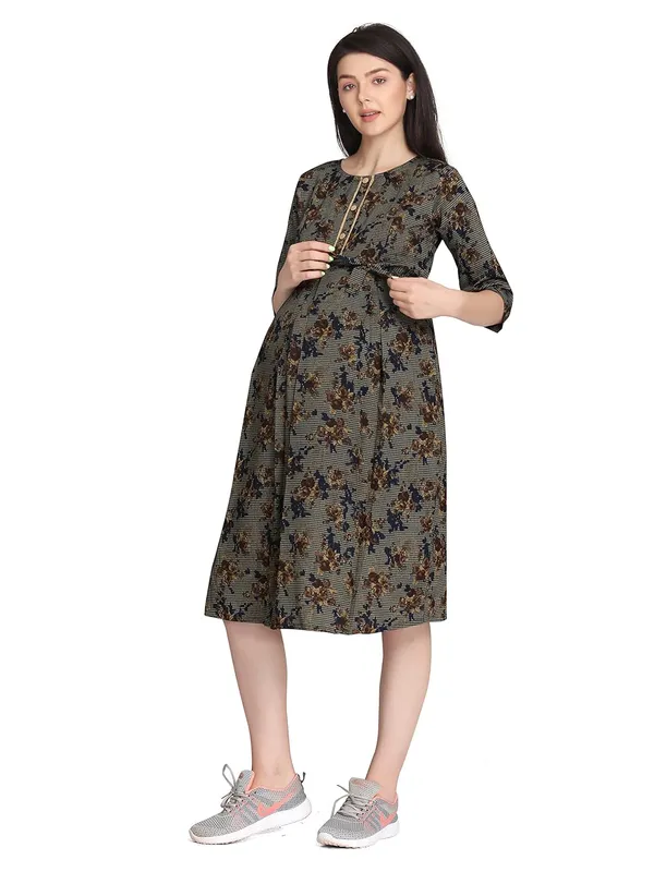 Blue_Cotton_Rayon_Printed_Nursing_Dress_For_With_Zipper_For_Pre_&_Post_Pregnancy_Easy_Breastfeeding_For_Women