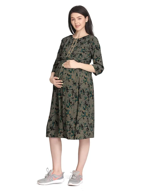 Red_Cotton_Rayon_Printed_Nursing_Dress_For_With_Zipper_For_Pre_&_Post_Pregnancy_Easy_Breastfeeding_For_Women