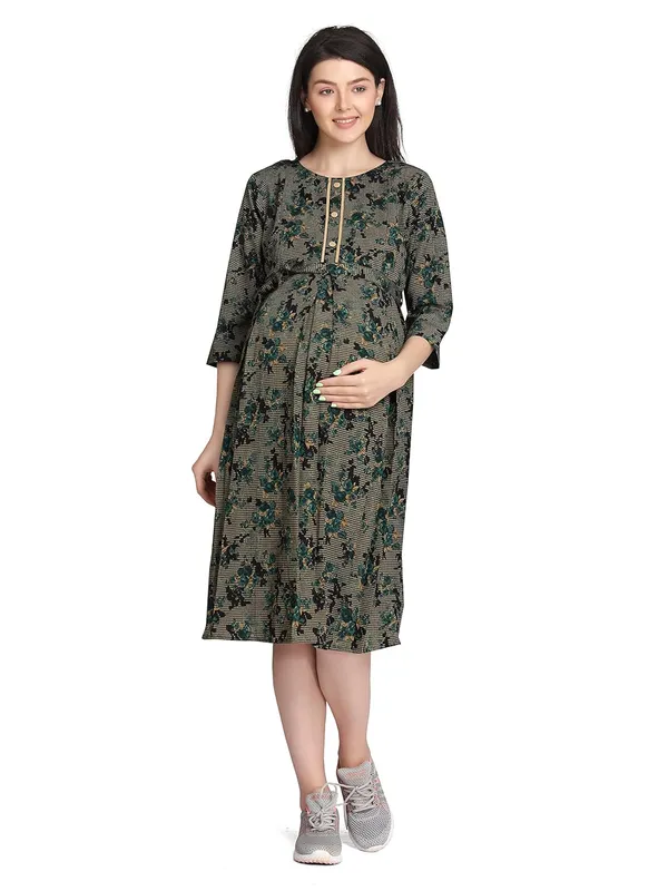 Red_Cotton_Rayon_Printed_Nursing_Dress_For_With_Zipper_For_Pre_&_Post_Pregnancy_Easy_Breastfeeding_For_Women