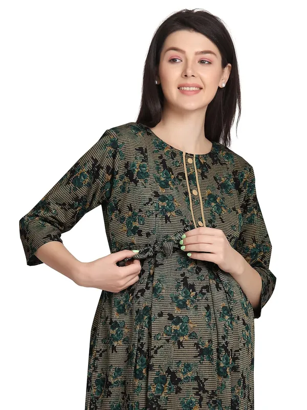 Red_Cotton_Rayon_Printed_Nursing_Dress_For_With_Zipper_For_Pre_&_Post_Pregnancy_Easy_Breastfeeding_For_Women