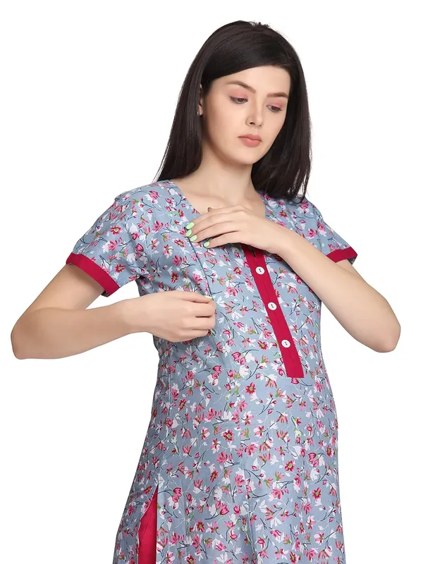 Pink_Nursing_Kurti_For_Feeding_Printed_Maternity_Kurti_With_Zipper_For_Post_Pregancy_Breast_Feeding_Cotton_Rayon_For_Women