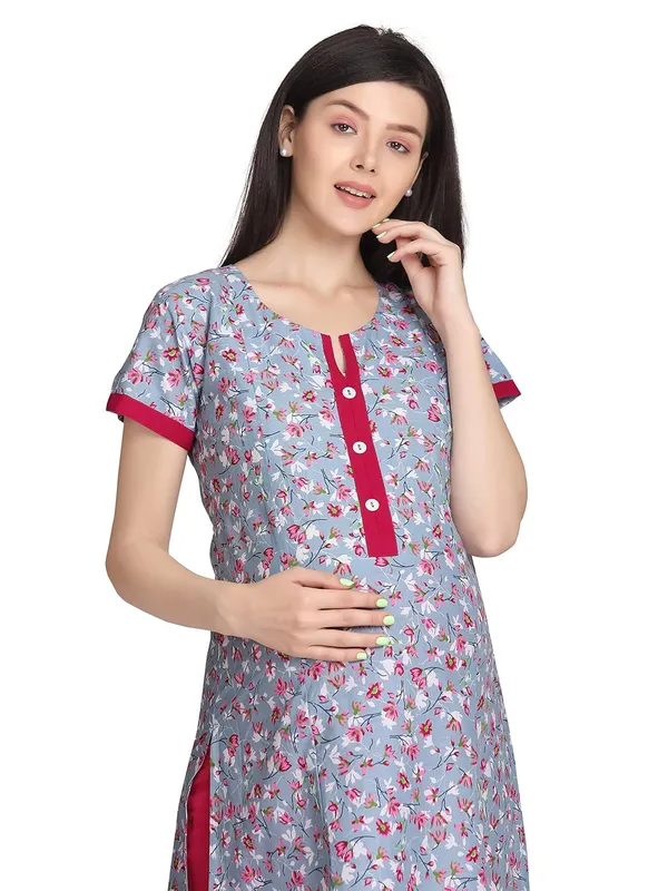 Pink_Nursing_Kurti_For_Feeding_Printed_Maternity_Kurti_With_Zipper_For_Post_Pregancy_Breast_Feeding_Cotton_Rayon_For_Women