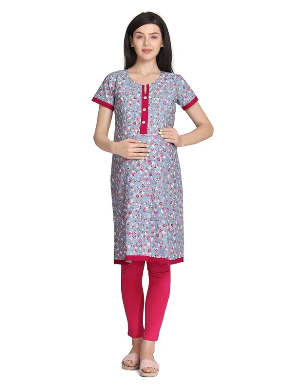 Pink_Nursing_Kurti_For_Feeding_Printed_Maternity_Kurti_With_Zipper_For_Post_Pregancy_Breast_Feeding_Cotton_Rayon_For_Women