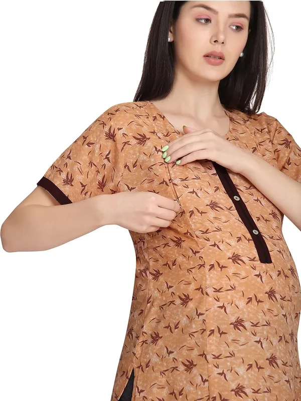 Brown_Feeding_Kurti_For_S_Nursing_Kurti_With_Zipper_For_Post_Pregancy_Maternity_Dress_Breast_Feeding_Kurti_Rayon_For_Women