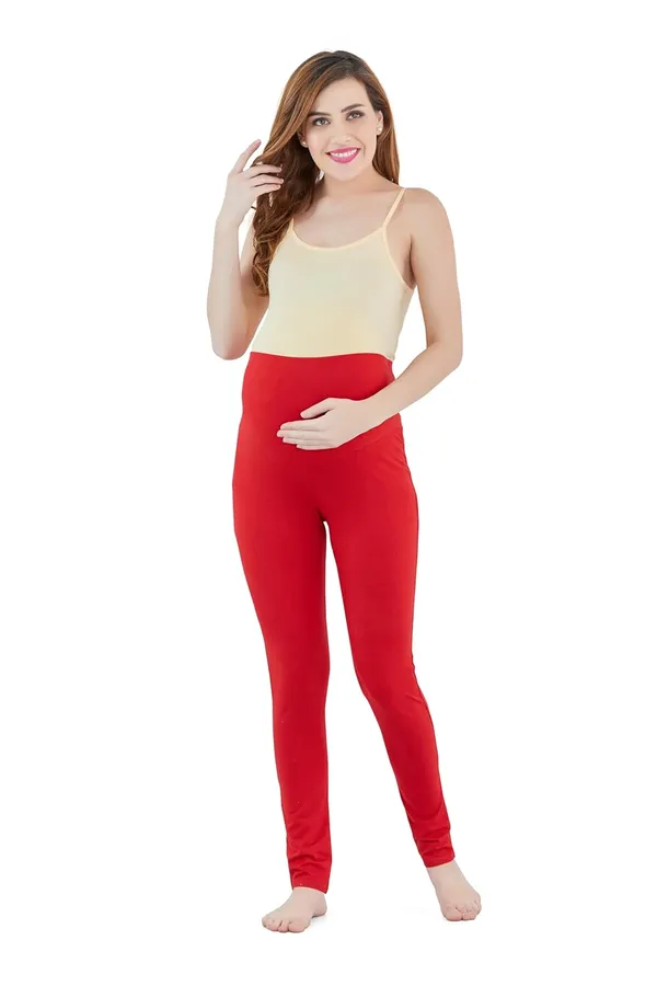 Red_Cotton_Stretchable_Maternity_Leggings_For_Pregnancy_Over_The_Belly_Stretchable_Maternity_Pants_For_Pre_&_Post_Pregnancy_For_Women