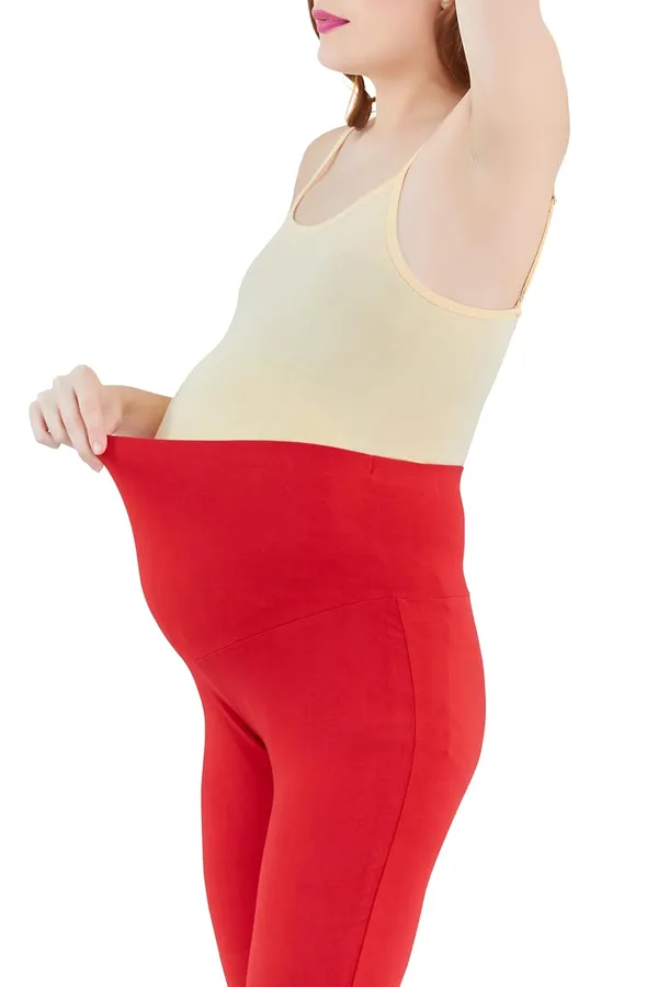 Red_Cotton_Stretchable_Maternity_Leggings_For_Pregnancy_Over_The_Belly_Stretchable_Maternity_Pants_For_Pre_&_Post_Pregnancy_For_Women