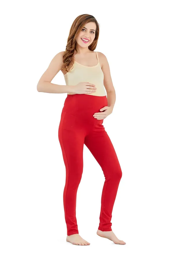 Red_Cotton_Stretchable_Maternity_Leggings_For_Pregnancy_Over_The_Belly_Stretchable_Maternity_Pants_For_Pre_&_Post_Pregnancy_For_Women