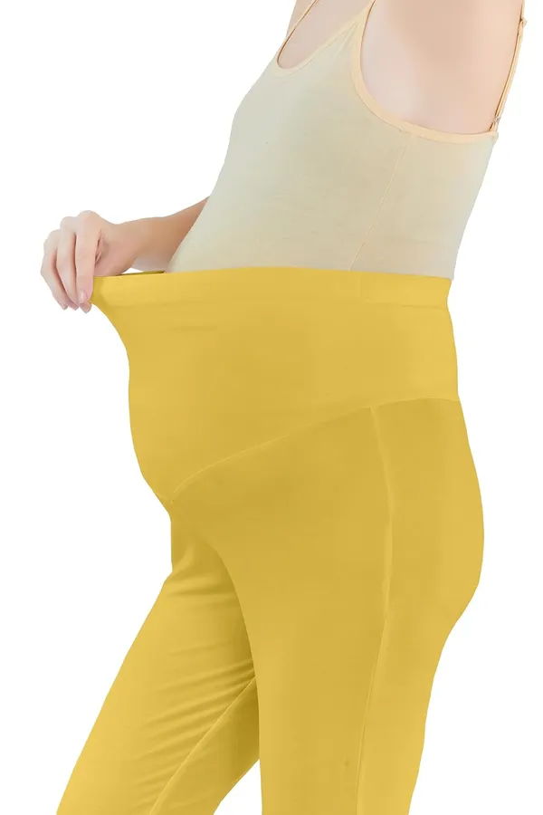 Yellow_Cotton_Stretchable_Maternity_Leggings_For_Pregnancy_Over_The_Belly_Stretchable_Maternity_Pants_For_Pre_&_Post_Pregnancy_For_Women