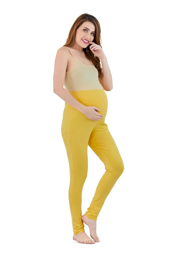 Yellow_Cotton_Stretchable_Maternity_Leggings_For_Pregnancy_Over_The_Belly_Stretchable_Maternity_Pants_For_Pre_&_Post_Pregnancy_For_Women