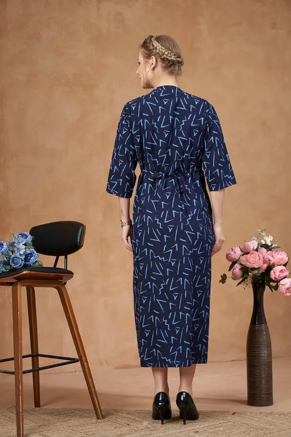 Navy_Blue_Woven_Three_Forth_Sleevs_Floral_Printed_Maternity_Dress_With_Pocket_&_Concealed_Zipper_For_Women