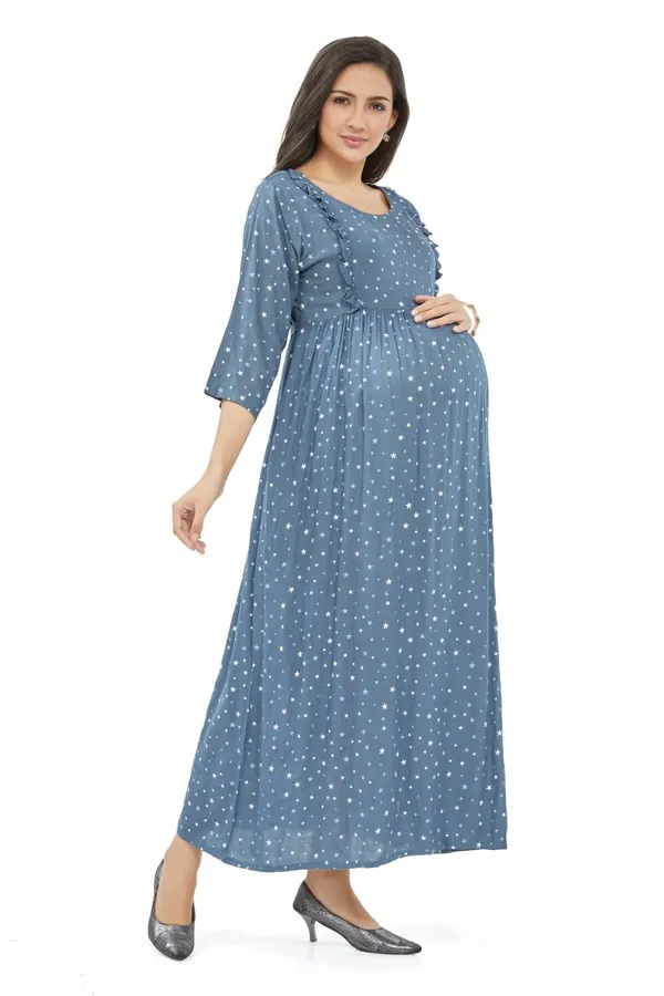 Dual-Zip_Printed_Cotton_Maternity_&_Nursing_Western_Dress__Stylish_Convenience_for_Pre_&_Post_Pregnancy_Women