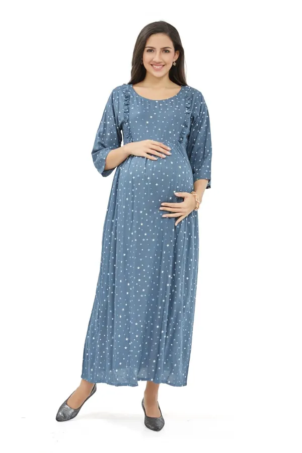 Dual-Zip_Printed_Cotton_Maternity_&_Nursing_Western_Dress__Stylish_Convenience_for_Pre_&_Post_Pregnancy_Women