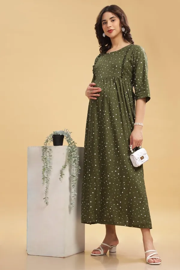 Dual-Zip_Printed_Cotton_Maternity_&_Nursing_Western_Dress__Stylish_Convenience_for_Pre_&_Post_Pregnancy_Women