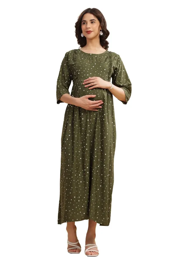 Dual-Zip_Printed_Cotton_Maternity_&_Nursing_Western_Dress__Stylish_Convenience_for_Pre_&_Post_Pregnancy_Women