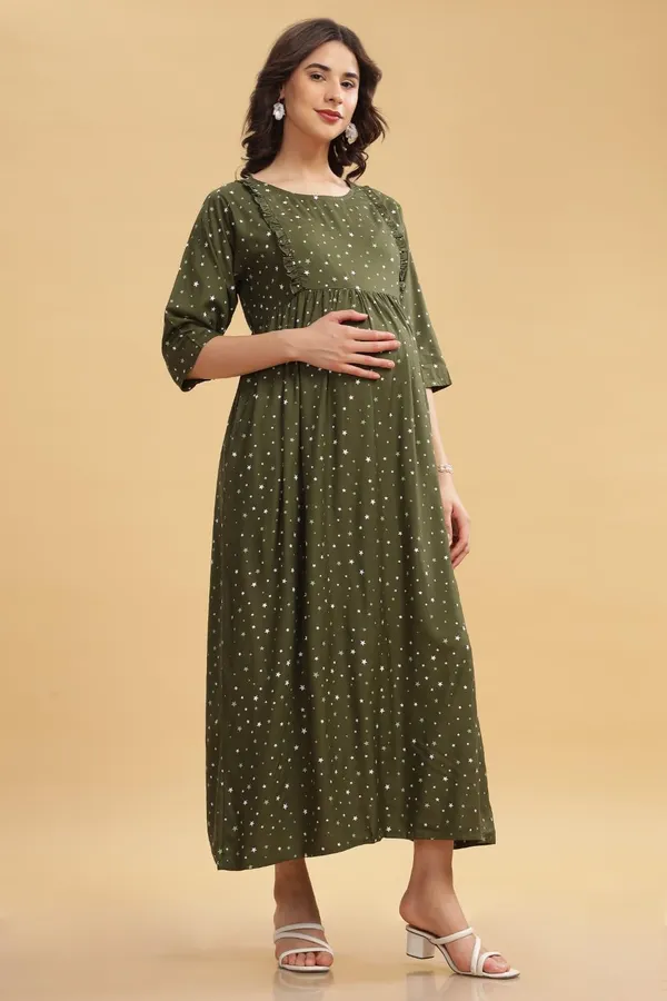 Dual-Zip_Printed_Cotton_Maternity_&_Nursing_Western_Dress__Stylish_Convenience_for_Pre_&_Post_Pregnancy_Women