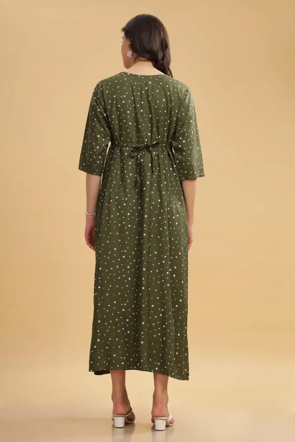 Dual-Zip_Printed_Cotton_Maternity_&_Nursing_Western_Dress__Stylish_Convenience_for_Pre_&_Post_Pregnancy_Women