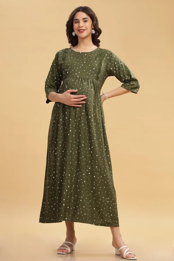 Dual-Zip_Printed_Cotton_Maternity_&_Nursing_Western_Dress__Stylish_Convenience_for_Pre_&_Post_Pregnancy_Women