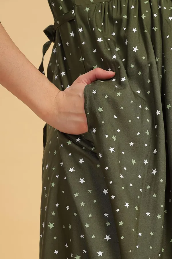 Dual-Zip_Printed_Cotton_Maternity_&_Nursing_Western_Dress__Stylish_Convenience_for_Pre_&_Post_Pregnancy_Women