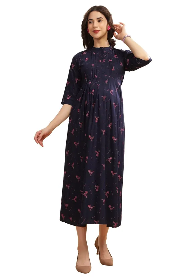 Dual-Zip_Printed_Cotton_Maternity_&_Nursing_Western_Dress__Stylish_Convenience_for_Pre_&_Post_Pregnancy_Women