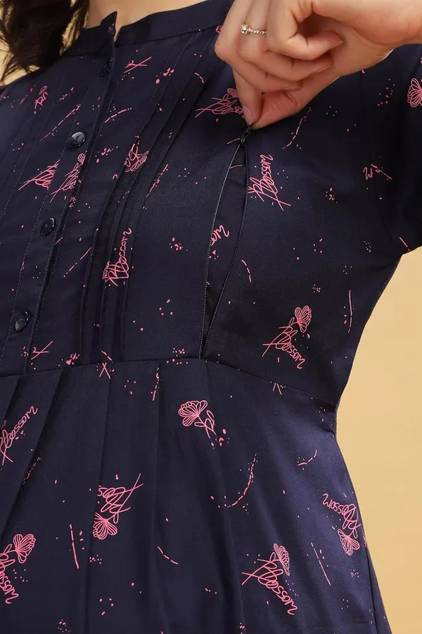 Dual-Zip_Printed_Cotton_Maternity_&_Nursing_Western_Dress__Stylish_Convenience_for_Pre_&_Post_Pregnancy_Women