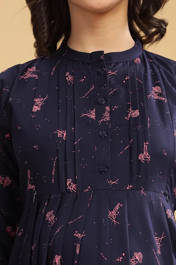 Dual-Zip_Printed_Cotton_Maternity_&_Nursing_Western_Dress__Stylish_Convenience_for_Pre_&_Post_Pregnancy_Women