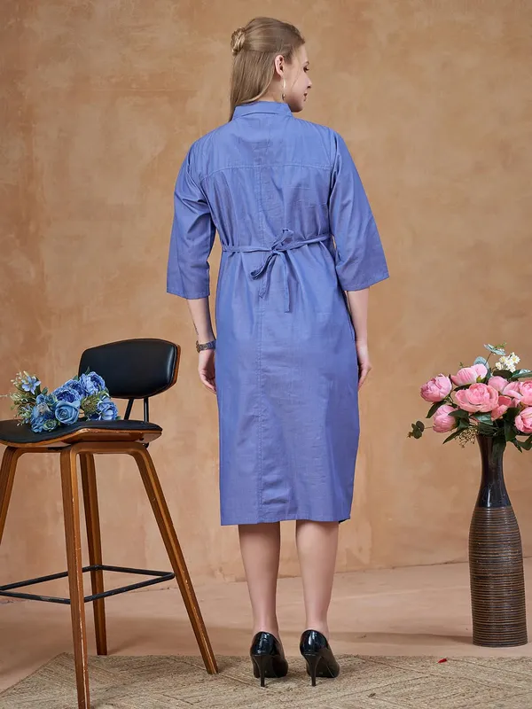 Blue_Maternity_Denim_Look_Cotton_Dress_Soft_Breathable_Flexible_Solid_Color_For_Everyday_&_Semi_Casual_Wear_For_Women