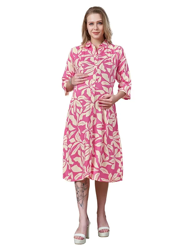 Women's_Floral_Maternity_Dress__Soft_Cotton_Rayon_Mix,_Lightweight,_Flowy_for_Everyday_&_Casual_Wear__Stylish_Pregnancy_One_Piece_Dress