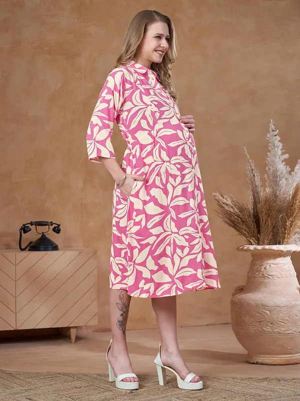 Women's_Floral_Maternity_Dress__Soft_Cotton_Rayon_Mix,_Lightweight,_Flowy_for_Everyday_&_Casual_Wear__Stylish_Pregnancy_One_Piece_Dress