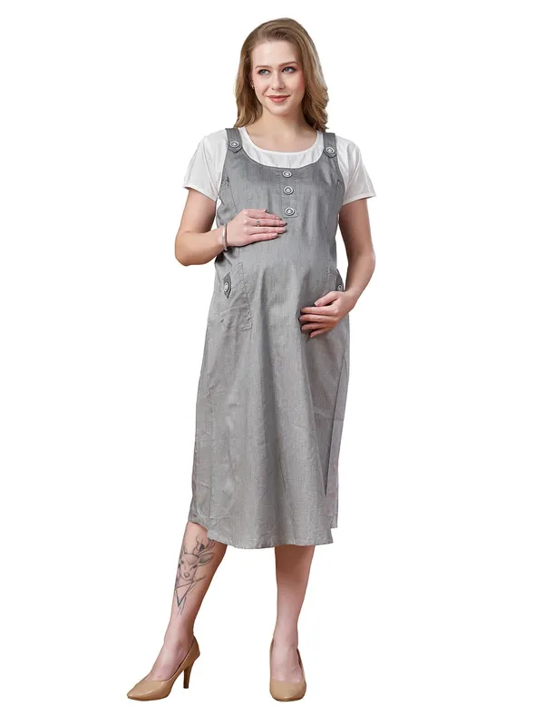 Charcoal_Grey_Dungaree_Style_Maternity_Dress_Attached_Tee_&_Cotton_Twill_Playful_Casual_Comfort_Dress_For_Women