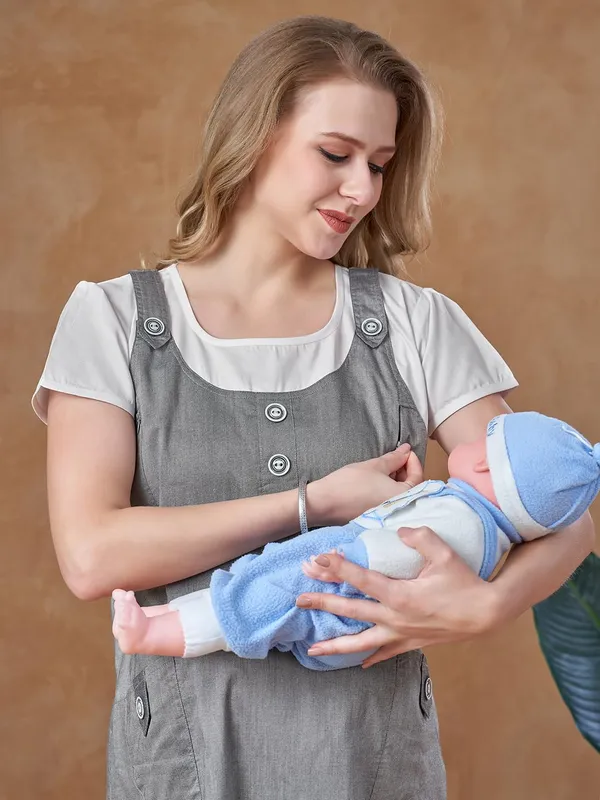 Charcoal_Grey_Dungaree_Style_Maternity_Dress_Attached_Tee_&_Cotton_Twill_Playful_Casual_Comfort_Dress_For_Women