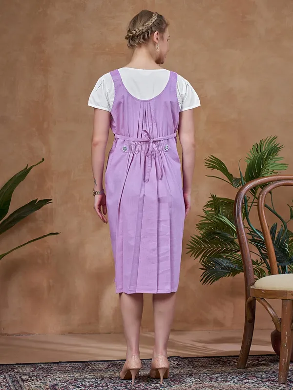 Lavender_Dungaree_Style_Maternity_Dress_Attached_Tee_&_Cotton_Twill_Playful_Casual_Comfort_Dress_For_Women