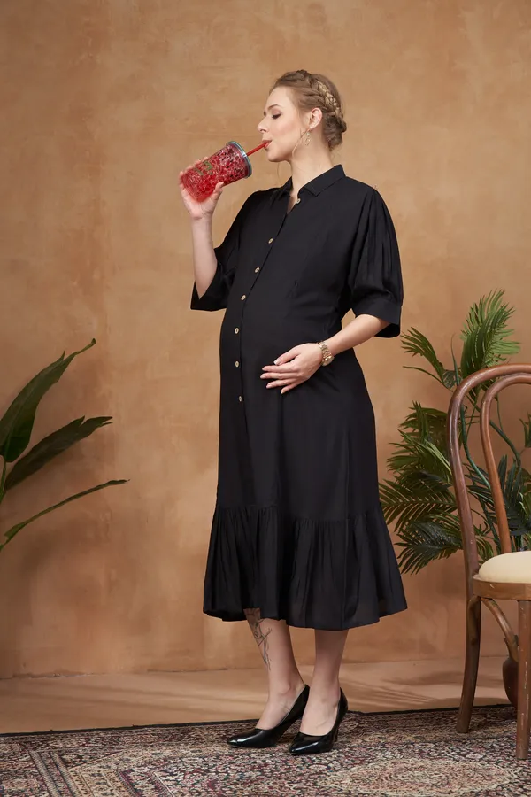 Black_Rayon_Maternity_Use_Adjustable_Long_Dress_For_Women