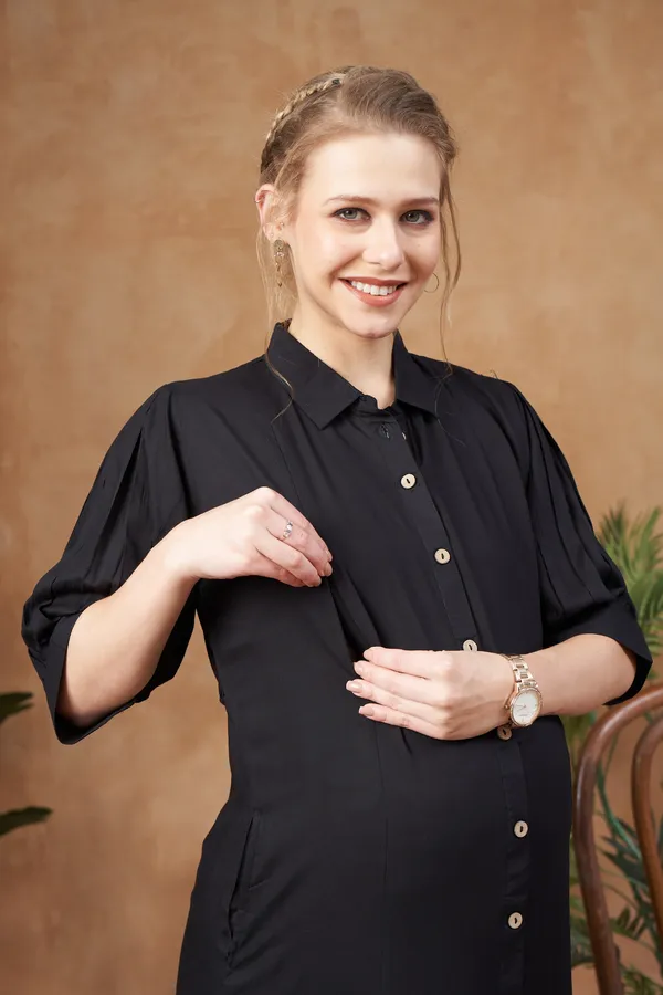 Black_Rayon_Maternity_Use_Adjustable_Long_Dress_For_Women