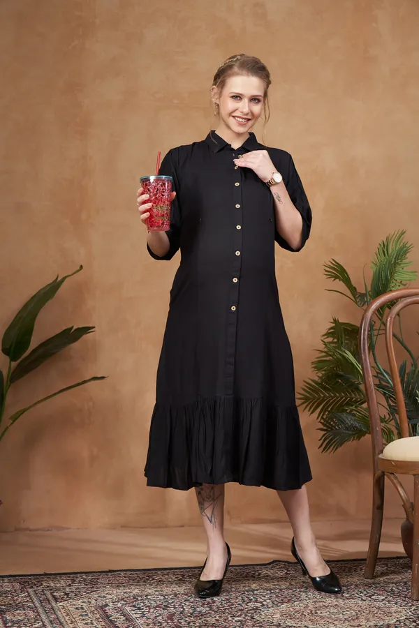 Black_Rayon_Maternity_Use_Adjustable_Long_Dress_For_Women