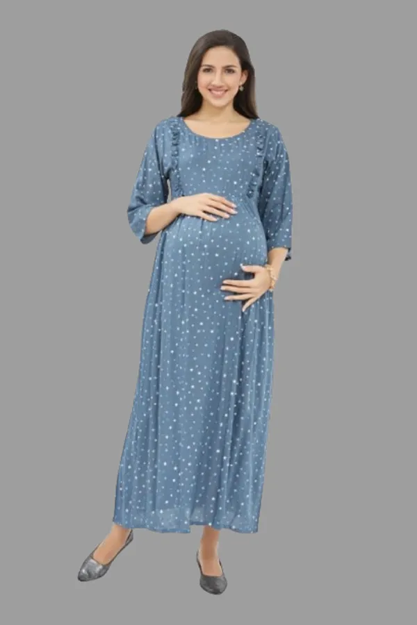 Dual-Zip_Printed_Cotton_Maternity_&_Nursing_Western_Dress__Stylish_Convenience_for_Pre_&_Post_Pregnancy_Women