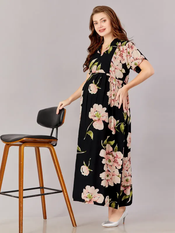 Black_Premium_Rayon_Maternity_Use_Adjustable_Long_Dress_For_Women