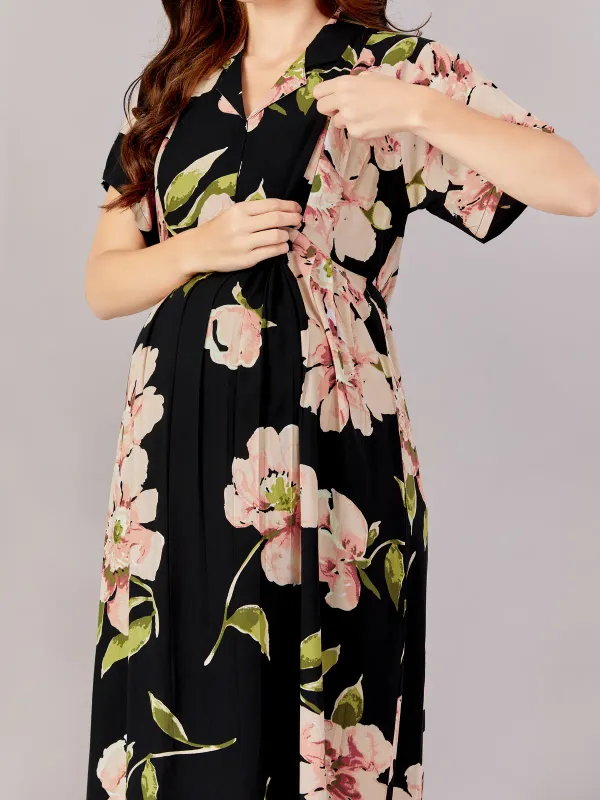 Black_Premium_Rayon_Maternity_Use_Adjustable_Long_Dress_For_Women