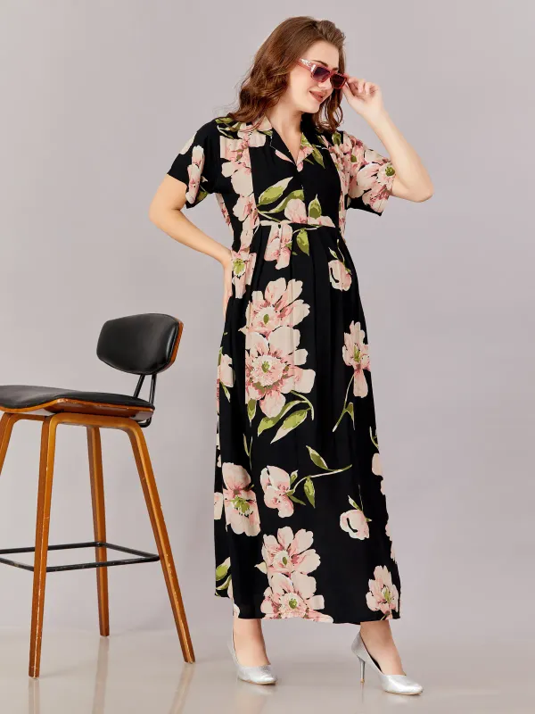 Black_Premium_Rayon_Maternity_Use_Adjustable_Long_Dress_For_Women