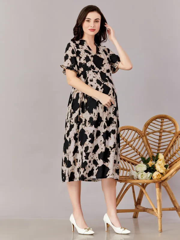 Black_Premium_Rayon_Maternity_Use_Adjustable_Long_Dress_For_Women